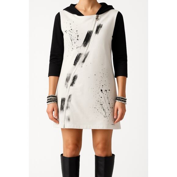 OLYSS NYC Artsy Streetwear Hooded Zip Dress Punk Goth Embellished Edgy Jewels S - Picture 1 of 10